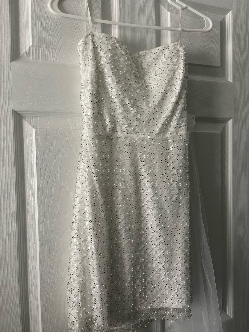 White Strapless Sparkly Mini Dress
